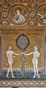 Prvotní hřích, byzantská mozaika, cyklus Starého zákona – pozemský ráj, XII-XIII sec (mozaika) od Byzantine