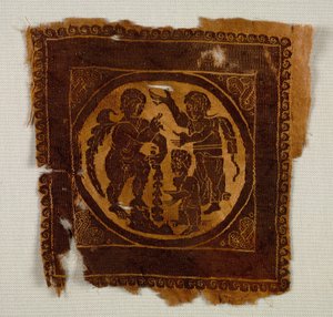 Okrasný čtverec z tuniky, 400. léta (tkaní gobelínů s doplňkovým útkovým obalem, nebarvené len a barvená vlna) od Byzantine Period Egyptian