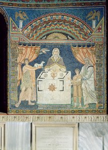 Abraham, Izák a Melchisedech (mozaika) od Byzantine School