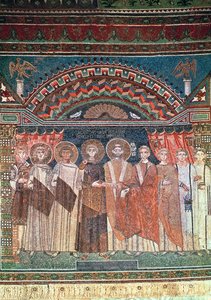 Konstantin IV (654-85) udělující biskupovi Reparatovi privilegia pro kostel v Ravenně, 671-77 (mozaika) od Byzantine School