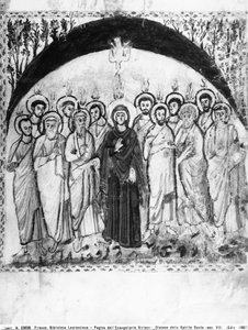 Sestup Ducha svatého, folio z evangelií Rabula, 586 n. l. (tempera na pergamenu) od Byzantine School