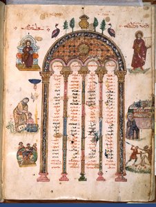 F.4v, kanonické tabulky, z evangelií Rabula, 586 n. l. (tempera na pergamenu) od Byzantine School