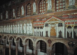 Fasáda Palazzo di Teodorico a Procesí mučedníků, 527-99 (mozaika) od Byzantine School