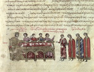 MMS Vitr. 26-7 Předpovědi o císaři Michaelu II. (820-829) z kapitoly III madridských Skylitzes (vellum) od Byzantine School