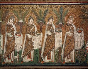 Procesí panen (Detail mozaiky, 6. století) od Byzantine School