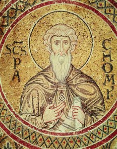 St. Pachomius († 346) (mozaika) od Byzantine School