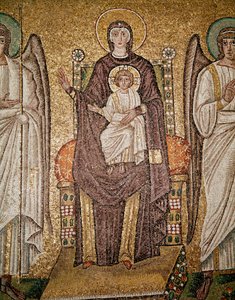 Byzantská panna (Detail mozaiky, 6. století) od Byzantine School