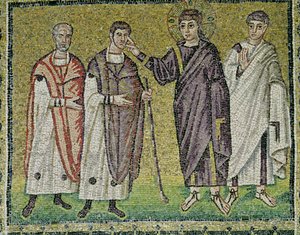 Uzdravení dvou slepců z Jericha, výjevy ze života Kristova (mozaika) od Byzantine School