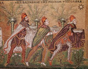 Klanění mudrců (Detail mozaiky, 6. století) od Byzantine School