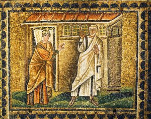 Vrátný poznává svatého Petra, 6. století (mozaika) od Byzantine School