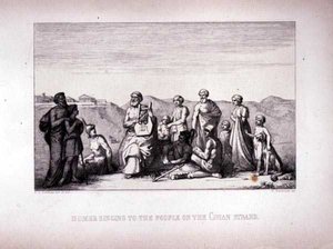 Homer zpívá lidem na Chian Strand, vyryl B. Barloccini, 1849
