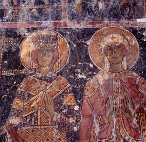 Freska v byzantském kostele Agios Nikolaos, Maza, Kréta, Řecko od J.B. and Brown J. Rowbotham