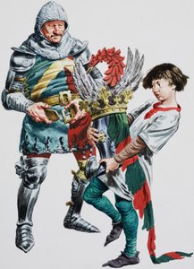 Rytíř oblékající si zbroj (kvaš na papíře) od C.L. Doughty