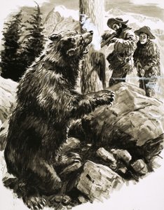 Americký medvěd grizzly zastřelený trapery od C.L. Doughty
