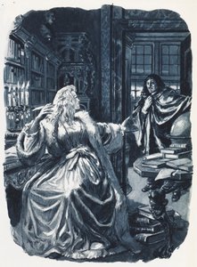 Kristýna Švédská povolala filozofa Descarta, aby ji třikrát týdně poučoval (barevná litografie) od C.L. Doughty