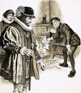 George Heriot spálí dlužní úpis od krále v hodnotě 2 000 dolarů. od C.L. Doughty
