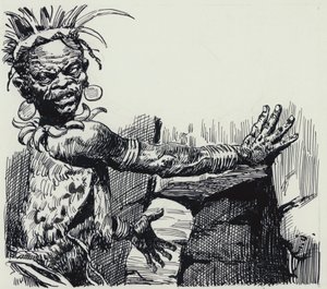 Ilustrace k filmu Doly krále Šalamouna (kvaš na papíře) od C.L. Doughty