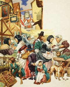 Jakobínská pouliční scéna (kvaš na papíře) od C.L. Doughty