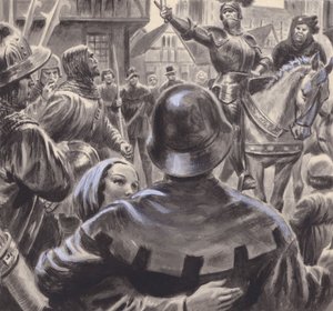 Hádající se šlechtici rekrutovali armády z nezaměstnaných bývalých vojáků, kteří zaplavili Anglii po skončení stoleté války v roce 1453 (kvaš na papíře) od C.L. Doughty