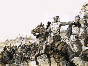 Neidentifikovaná bitevní scéna s vojákem mířícím na krále od C.L. Doughty