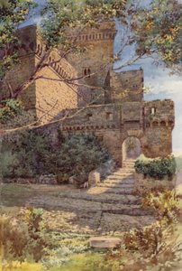Hrad Sermoneta (barevná litho)