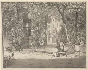 U hrobů Descartes a Conde v Jardin Elysée des Petits Augustins, Paříž od Christoffer Wilhelm Eckersberg