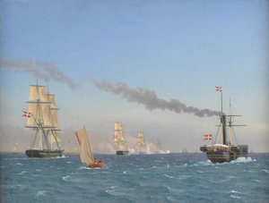 Christian VIII na palubě své parní lodi "Ægir" Sledování manévrů perutě poblíž Kodaně od Christoffer Wilhelm Eckersberg