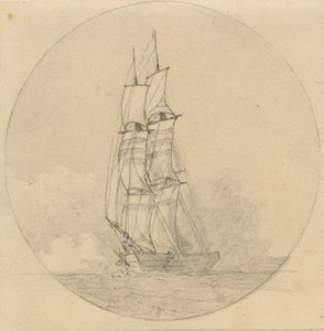 Briga pod plachtou při pohledu zepředu. od Christoffer Wilhelm Eckersberg