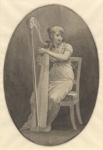 Dáma hrající na harfu od Christoffer Wilhelm Eckersberg