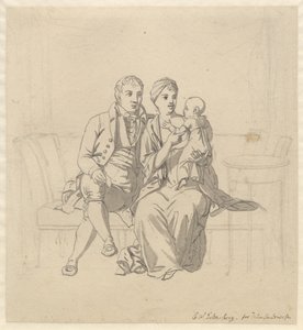 Mladý manželský pár sedí na pohovce, ona s dítětem na paži od Christoffer Wilhelm Eckersberg