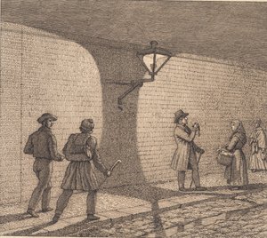 Pouliční scéna při světle lampy. Ilustrace pro "Lineární perspektiva", Deska VIII od Christoffer Wilhelm Eckersberg