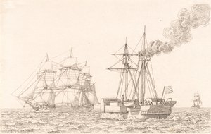 Kolesový parník a plachetnice od Christoffer Wilhelm Eckersberg