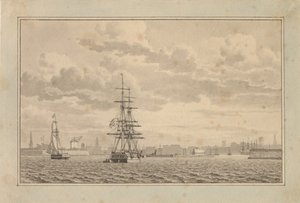 Kodaň při pohledu z Yderhavnenu s kotvící brigou a plachetnicí. od Christoffer Wilhelm Eckersberg