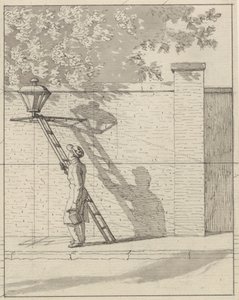 Lineární perspektiva aplikovaná v malbě - deska VI. Pouliční lampa na zahradní zdi, denní světlo od Christoffer Wilhelm Eckersberg