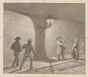 Lineární perspektiva aplikovaná na malířské umění, deska VIII, obr. 1 - Noční provoz pod pouliční lampou. od Christoffer Wilhelm Eckersberg