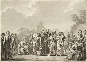 Tomyris, královna masáží, nechá Cyrusovu hlavu vhodit do kádě s krví od Christoffer Wilhelm Eckersberg