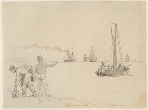 Cestující jsou vysláni na parník Caledonia. od Christoffer Wilhelm Eckersberg