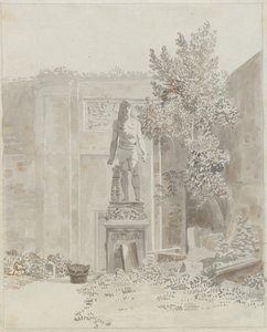 Starověká římská socha v egyptském stylu, pravděpodobně v zahradě Palazzo Barberini od Christoffer Wilhelm Eckersberg