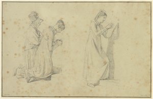 Studie stojící a dvou klečících ženských postav od Christoffer Wilhelm Eckersberg