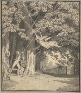 The Woodlands od Skjoldnæsholma s mladým mužem, který houpe mladou dívku od Christoffer Wilhelm Eckersberg