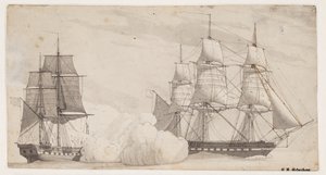 Dvě válečné lodě v bitvě (anglická fregata Shannon a americká fregata Chesapeak?) od Christoffer Wilhelm Eckersberg