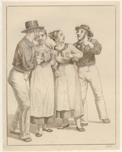 Dva námořníci ošetřují pár dívek. od Christoffer Wilhelm Eckersberg