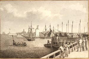 Pohled z Langelinie směrem na Nyholm, t.h. nájem vozového parku od Christoffer Wilhelm Eckersberg