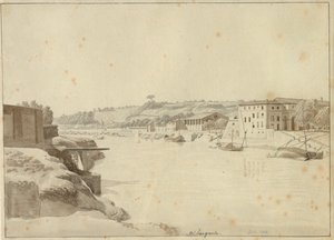 Pohled na Tiberu směrem k Porto di Ripa Grande a Porta Portese při pohledu z banky pod Monte Aventino, Řím. od Christoffer Wilhelm Eckersberg