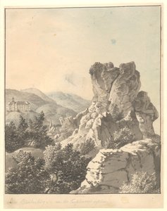Pohled z Harzenu, z Teufelsmauer, zámek Blankenburg v pozadí od Christoffer Wilhelm Eckersberg