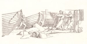 Pohled na rybářskou vesnici. Lodě vytažené na břeh od Christoffer Wilhelm Eckersberg