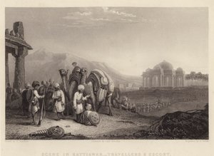 Scéna v Kattiawar, Travelers and Escort (rytina)