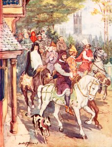 Chaucer jede do Canterbury s poutníky (barva litho) od C. Dudley Tennant