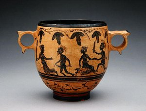 Skyphos s parodickými scénami, c.430-410 př.nl (keramika) (viz také 307555) od Cabirian