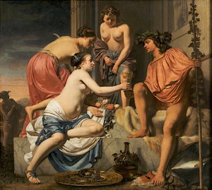 Bacchus na trůnu - nymfy nabízející Bacchus víno a ovoce
